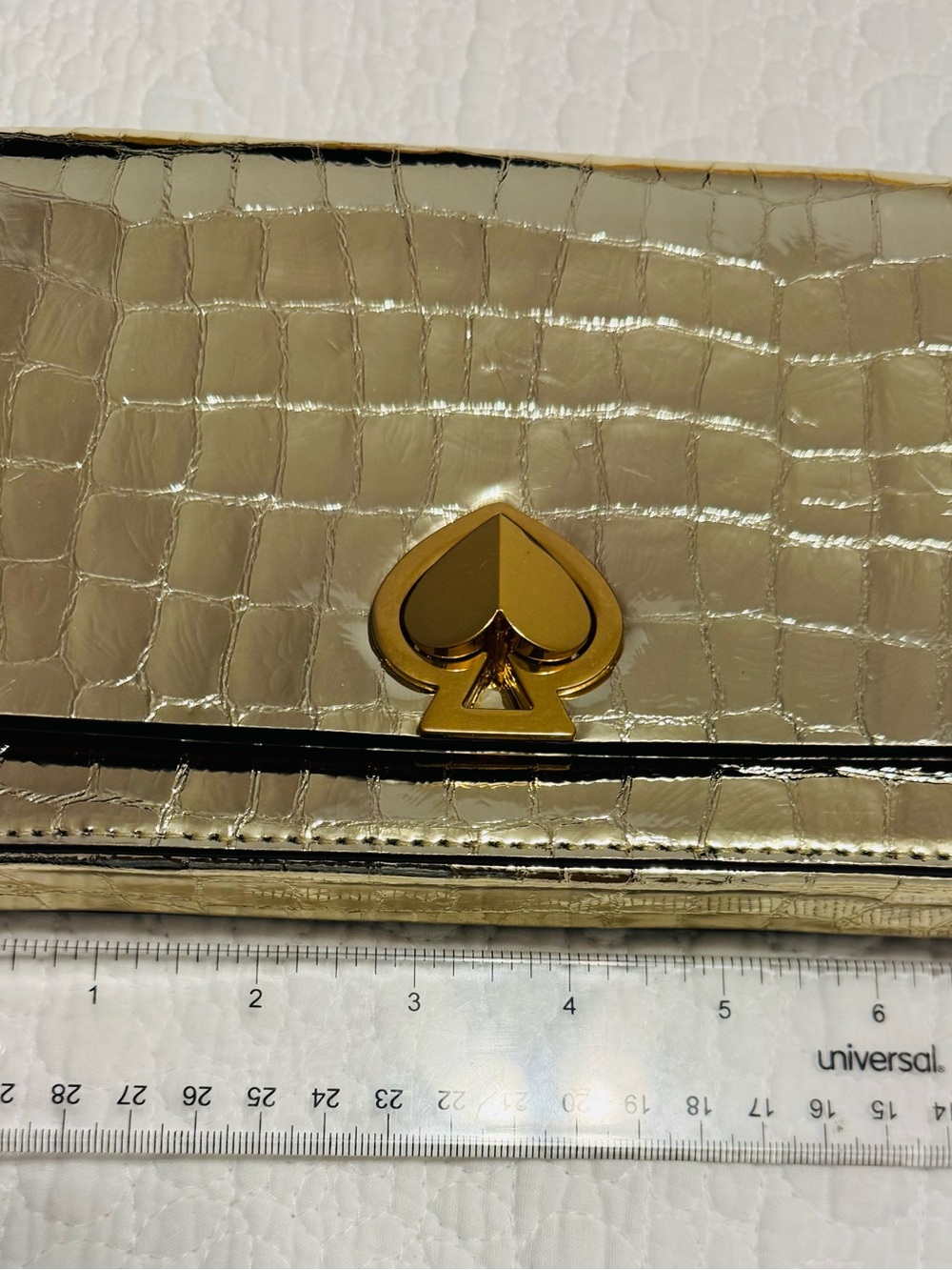 kate spade Shiny Gold Croc-Embossed Wallet with Spade Logo